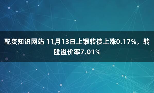 配资知识网站 11月13日上银转债上涨0.17%，转股溢价率7.01%